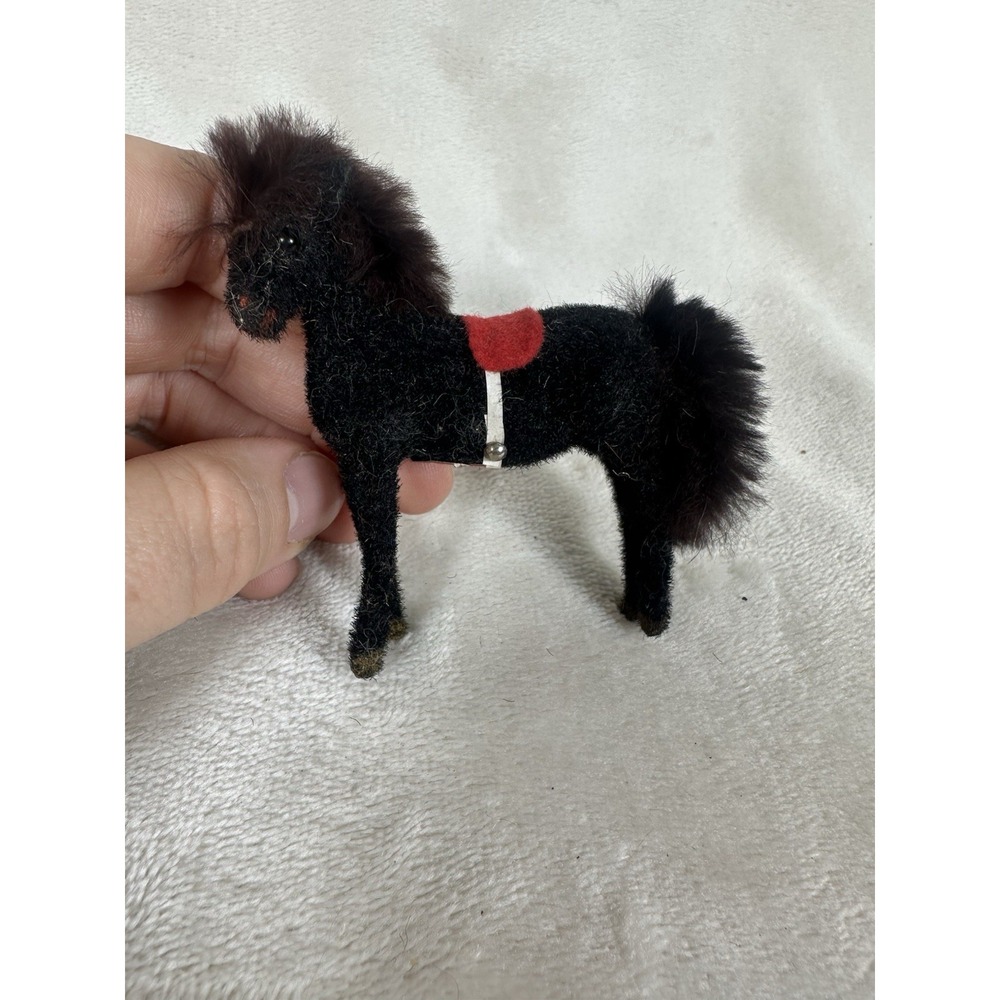 Miniature Flocked Black Wagner Horse Pony West Germany Kunstlerschutz Handwork